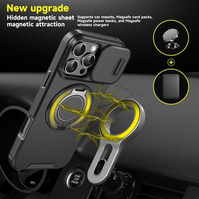 Magnetic Armor Case with 360° Ring Kickstand & Camera Cover