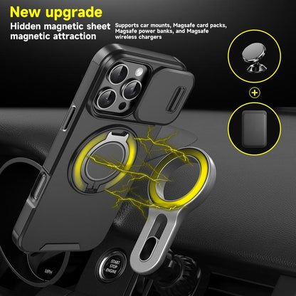 Magnetic Armor Case with 360° Ring Kickstand & Camera Cover