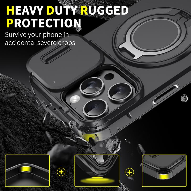 Magnetic Armor Case with 360° Ring Kickstand & Camera Cover