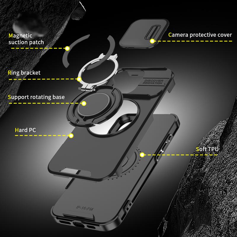 Magnetic Armor Case with 360° Ring Kickstand & Camera Cover