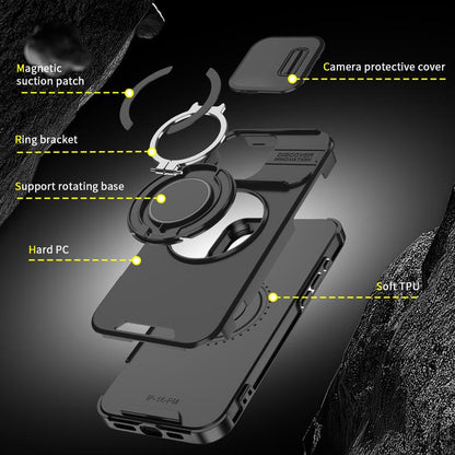 Magnetic Armor Case with 360° Ring Kickstand & Camera Cover