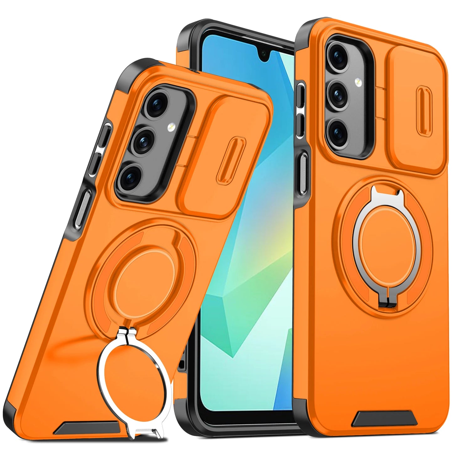 Magnetic Armor Case with 360° Ring Kickstand & Camera Cover