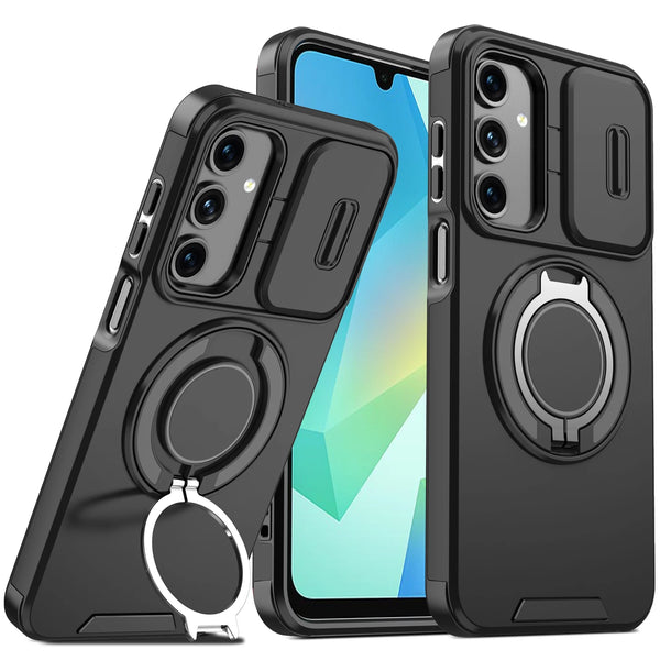Magnetic Armor Case with 360° Ring Kickstand & Camera Cover